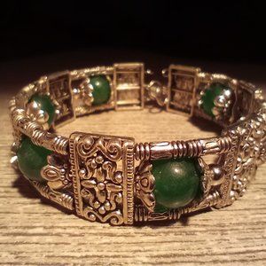 Vintage Silver Jade Bracelet Baroque Art deco style